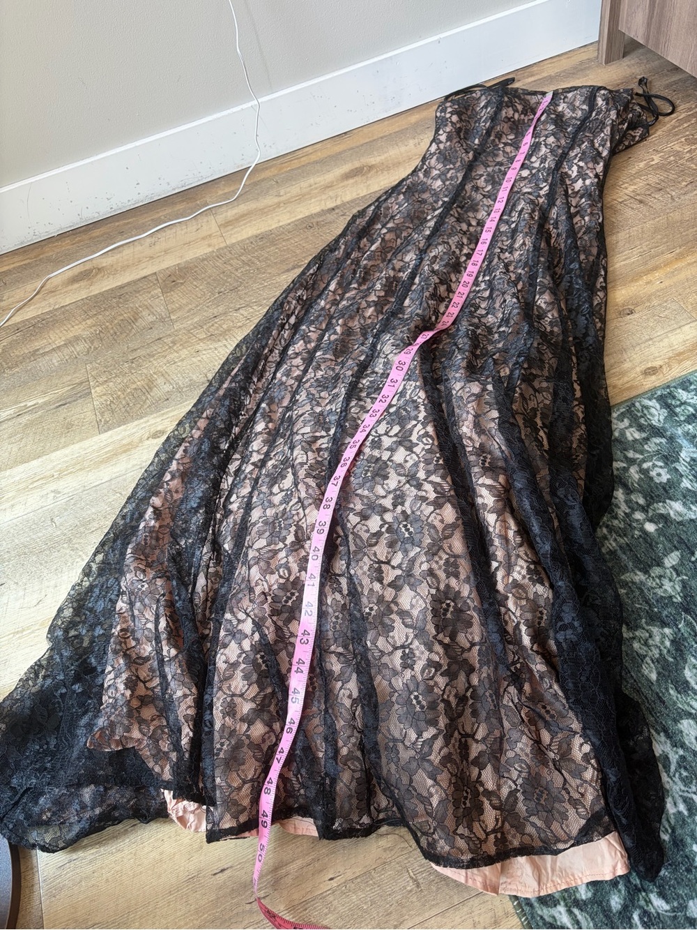 Vintage City Triangles Black Lace Overlay Nude Lace Up Gown Romantic 90s Prom - Picture 7 of 13